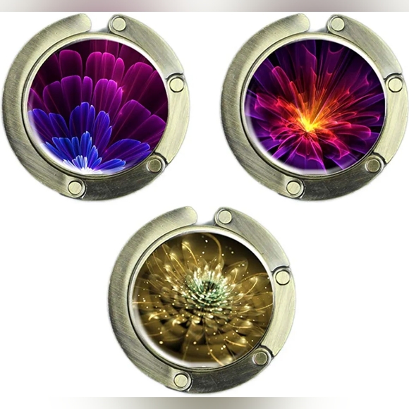 Set of 3 Foldable Purse Hooks with Beautiful 3D Flower Designs - Picture 2 of 6